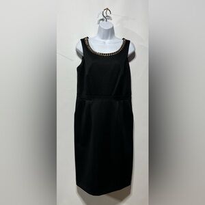 John Meyer Collection Black Midi Dress With Pockets AndChain Neckline Size 8 NWT